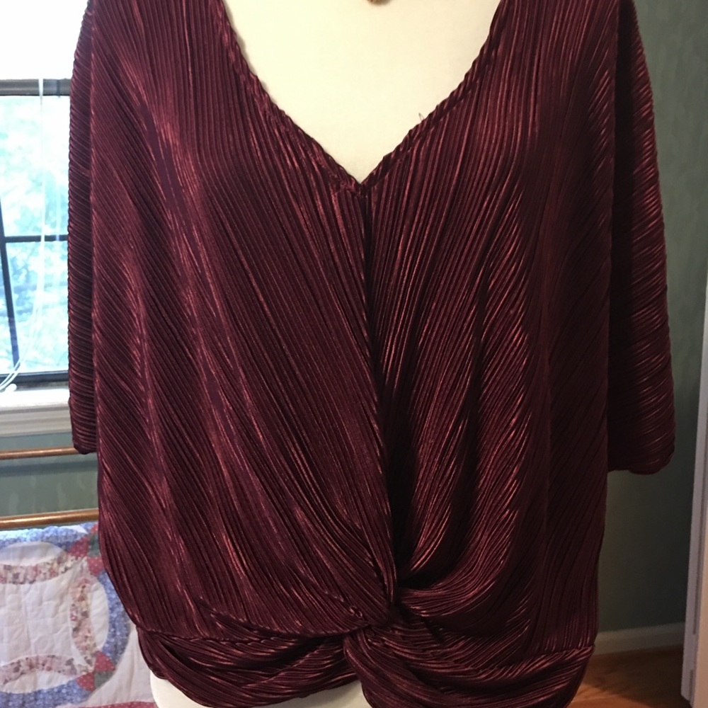 Anthropologie, micro-pleat, cross-waist top